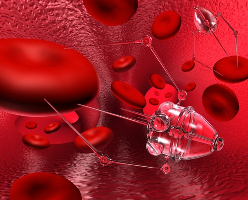 Nano Robot navegando por el caudal sanguíneo (simulación por computador)